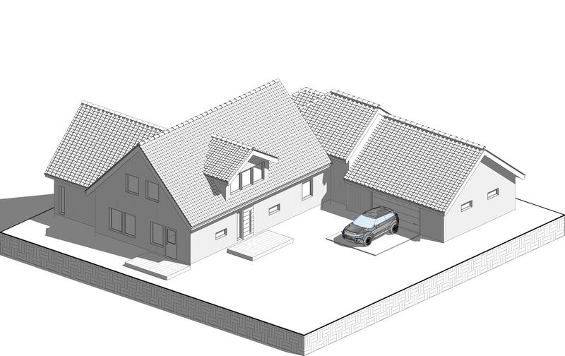 3D illustration på komplementbyggnad.